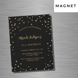 Invitation Magnétique Anniversaire noir étoiles de la fête de luxe
