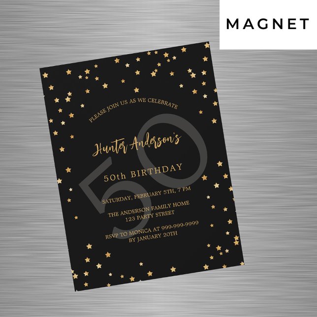 Invitation Magnétique Anniversaire noir étoiles numéro luxe (Créateur téléchargé)