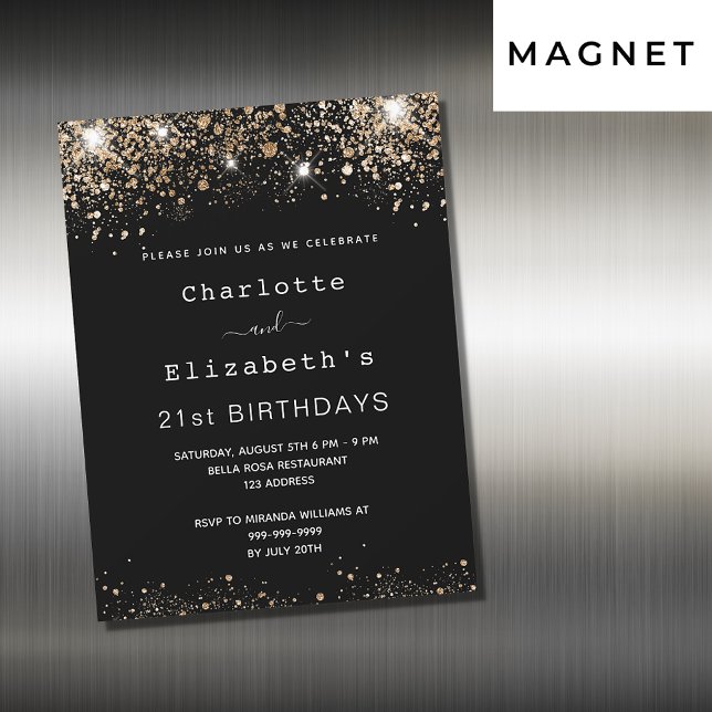 Invitation Magnétique Anniversaire noir or deux personnes amis luxe (Créateur téléchargé)