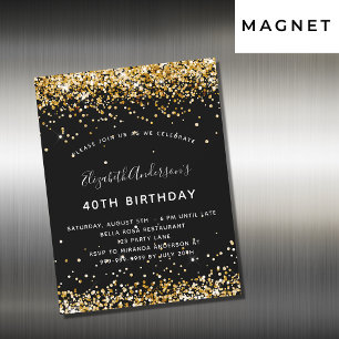 Invitation Magnétique Anniversaire noir parties scintillant or glamour f