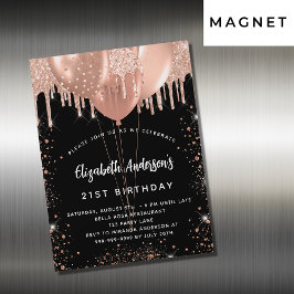 Invitation Magnétique Anniversaire noir rose or parties scintillant ball