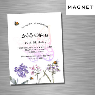 Invitation Magnétique Anniversaire papillon violet fleur sauvage luxe