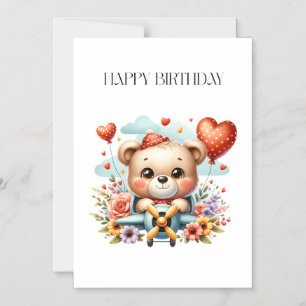 Invitation Magnétique Anniversaire Pilote Ours en Peluche