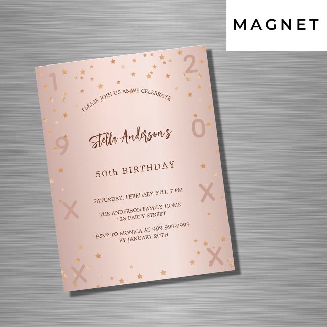 Invitation Magnétique Anniversaire rose or étoiles année luxe (Créateur téléchargé)
