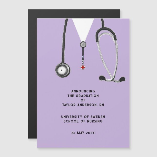 Invitation Magnétique Annonce de remise de diplôme d'infirmière (Devant / Derrière)