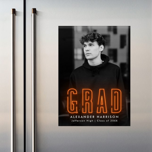 Invitation Magnétique Annonce de remise de diplôme photo verticale néon  (Créateur téléchargé)