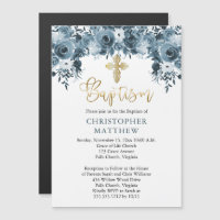 Aquarelle bleue Floral | Faux Gold Boy Baptism