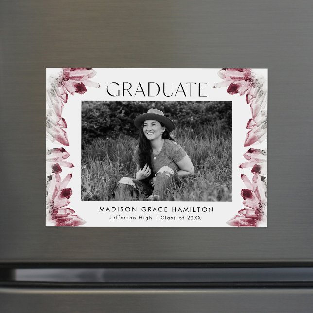 Invitation Magnétique Aquarelle Burgundy Crystals Photo Graduation (Créateur téléchargé)