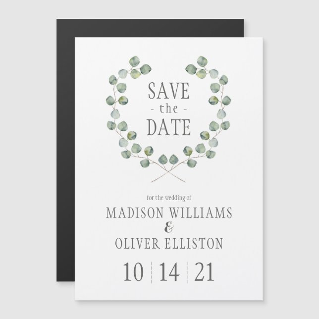Invitation Magnétique Aquarelle Eucalyptus cadre feuille | Enregistrer l (Devant / Derrière)