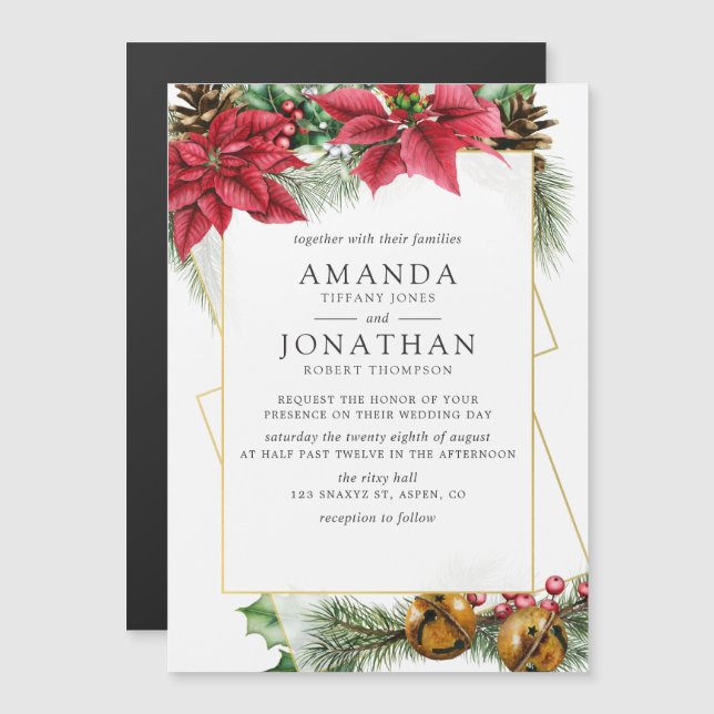 Invitation Magnétique Aquarelle Floral Noël Mariage géométrique (Devant / Derrière)