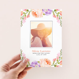 Invitation Magnétique Aquarelle Floral Photo Graduation Annonces