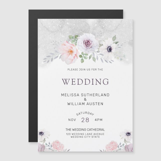 Invitation Magnétique Aquarelle Gris Lilac Blush FlorMariage (Devant / Derrière)