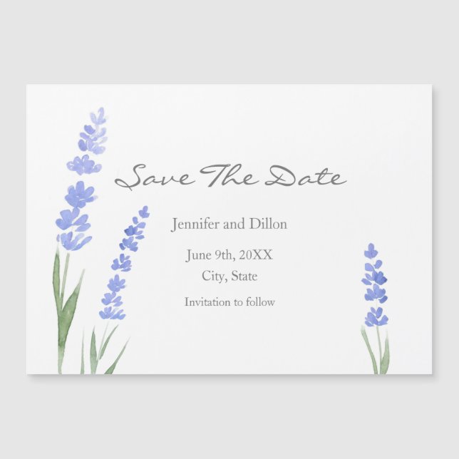 Invitation Magnétique Aquarelle Lavande Enregistrer La Date (Devant)
