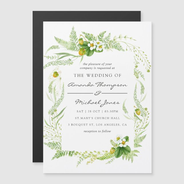 Invitation Magnétique Aquarelle Mariage de verdure (Devant / Derrière)