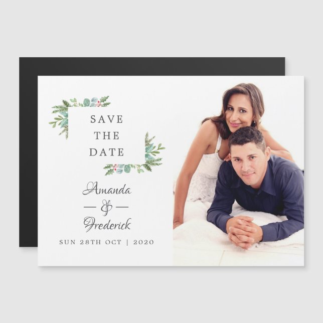 Invitation Magnétique Aquarelle Noël mariage Enregistrer la date (Devant / Derrière)