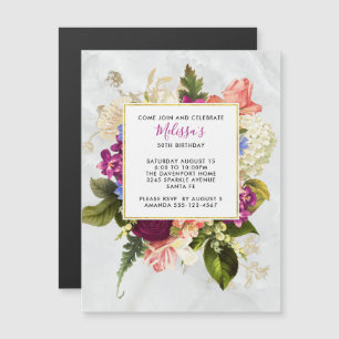 Invitation Magnétique Aquarelle rose et blanc moderne Fleur Anniversaire