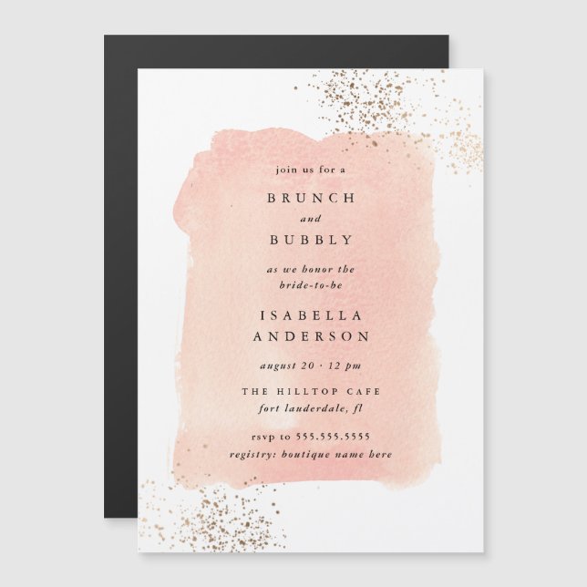 Invitation Magnétique Aquarelle rose pâle Fête de l'mariée de brunch à b (Devant / Derrière)