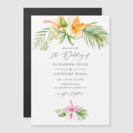 Invitation Magnétique Aquarelle Tropical Floral Beach Mariage
