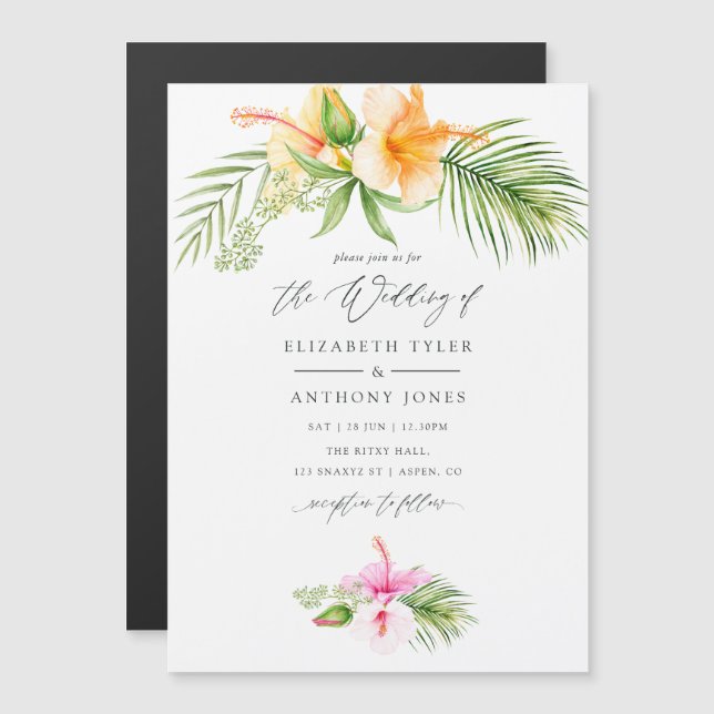 Invitation Magnétique Aquarelle Tropical Floral Beach Mariage (Devant / Derrière)