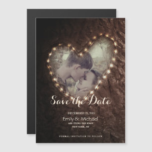 Invitation Magnétique Arbre Carved Heart Rustic enregistrer la date cart