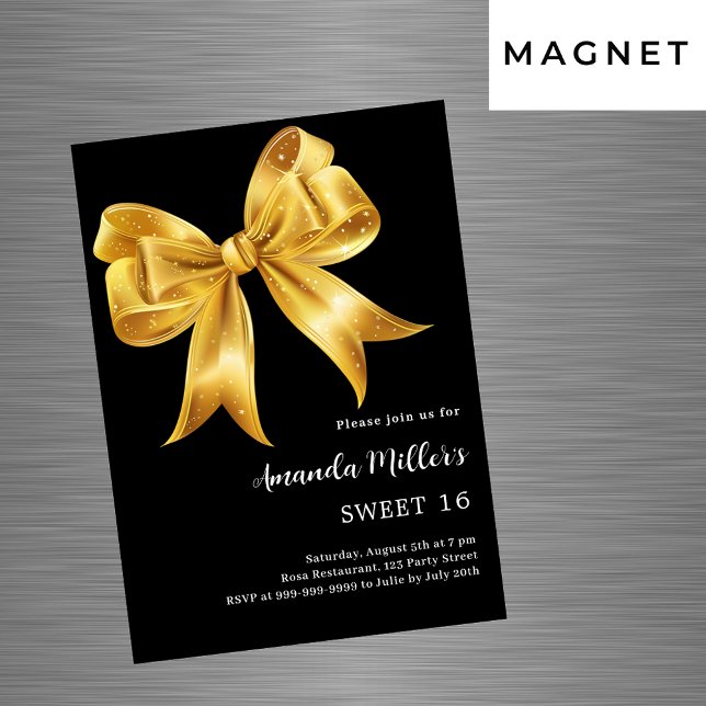 Invitation Magnétique Arc d'or noir luxe Sweet 16 (Créateur téléchargé)
