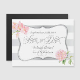 Invitation Magnétique Argent en bande et rose en strangeas Enregistrer l
