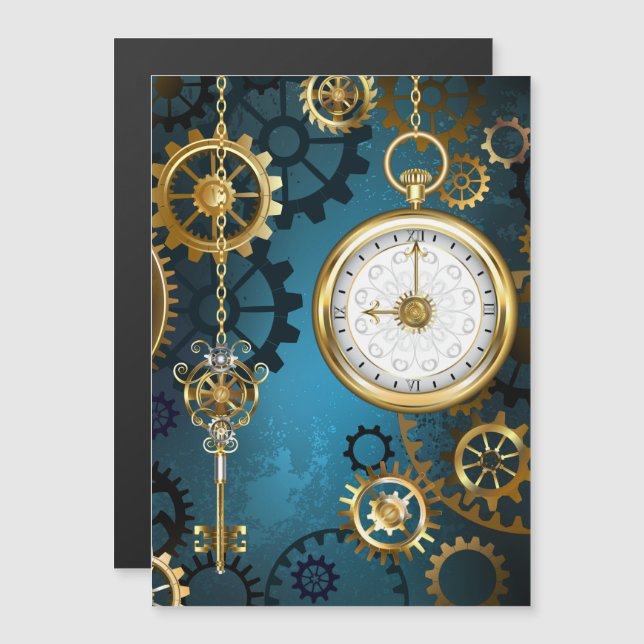Invitation Magnétique Arrière - plan turquoise à vapeur avec engrenages (Devant / Derrière)
