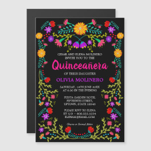 Invitation Magnétique Art populaire mexicain Quinceanera floral coloré n