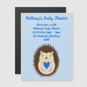 Invitation Magnétique Baby Boy Blue Heart Hérisson Baby Shower