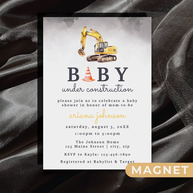 Invitation Magnétique Baby shower bébé en construction (Créateur téléchargé)