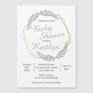 Invitation Magnétique Baby shower de verdure Gold Frame
