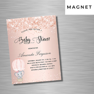 Invitation Magnétique Baby shower éléphant fille montgolfière montgolfiè