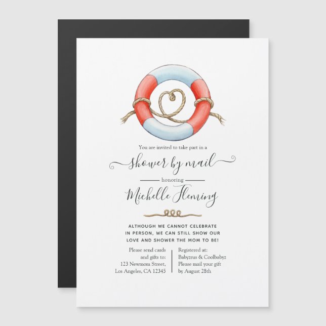 Invitation Magnétique Baby shower nautique par courrier (Devant / Derrière)