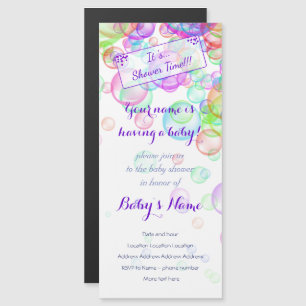 Invitation Magnétique Baby shower Rainbow Soap Bubbles
