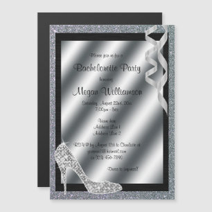 Invitation Magnétique Bachelorette Silver Glittery Stiletto & Streamers