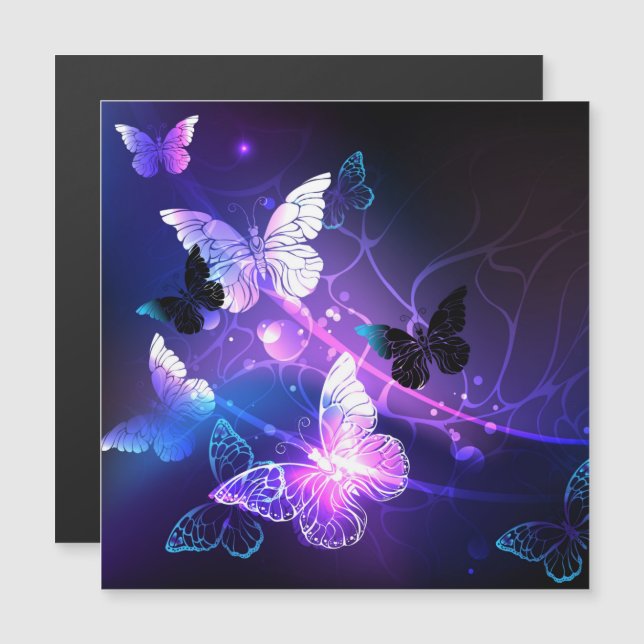 Invitation Magnétique Background with Night Butterflies (Devant / Derrière)