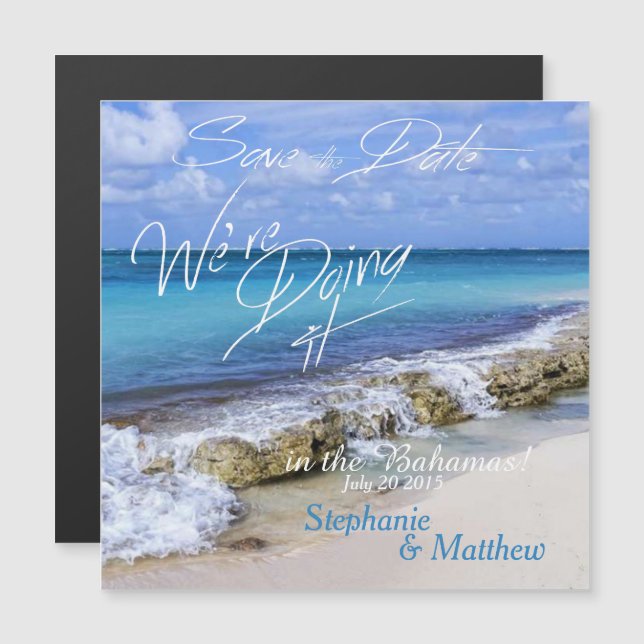 Invitation Magnétique BAHAMAS BEACH SHORE Wedding Enregistrer la date (Devant / Derrière)