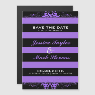 Invitation Magnétique Bandes Noires Et Violettes & Dentelles Design Mode