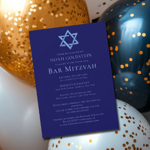 Invitation Magnétique Bar Mitzvah artistique étoile de David bleue Fête