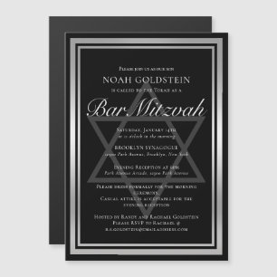 Invitation Magnétique Bar Mitzvah Formel Élégant Argent Noir