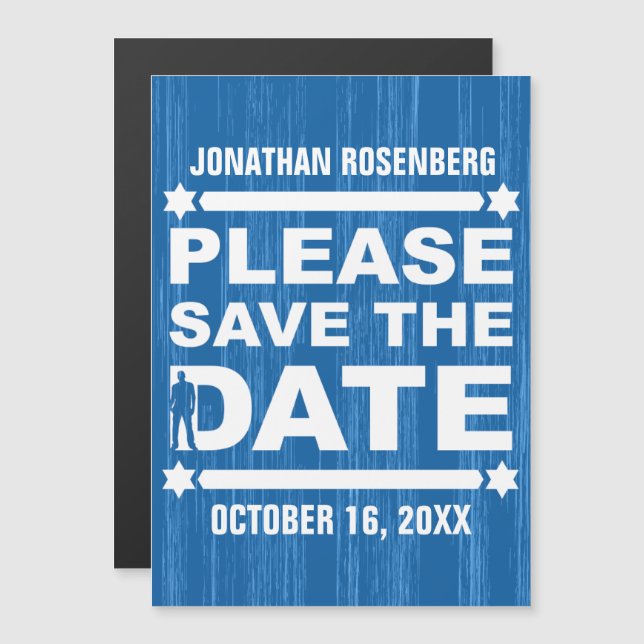 Invitation Magnétique Bar Mitzvah Type Bold Save the Date Bleu Nuit (Devant / Derrière)