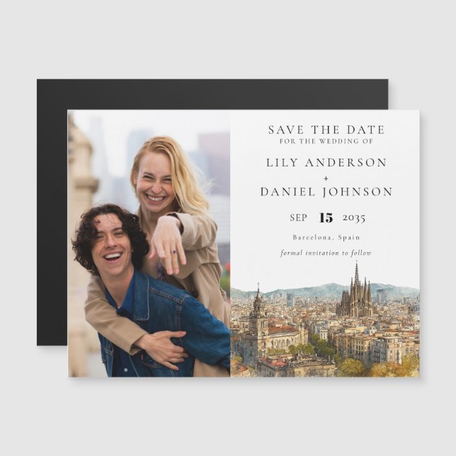 Invitation Magnétique Barcelona Wedding Photo Save The Date (Devant / Derrière)