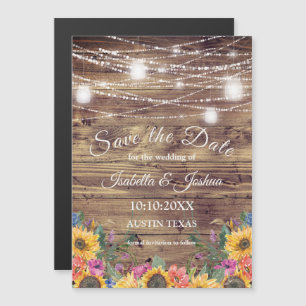 Invitation Magnétique Barn Wood   Chaîne de lumières Enregistrer la date