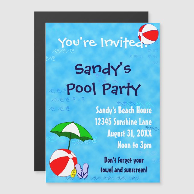 Invitation Magnétique Beach Ball Pool Party Modèle d'invitation personna (Devant / Derrière)