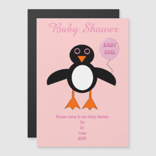 Invitation Magnétique Bébé rose mignon fille Penguin Baby shower personn