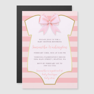 Invitation Magnétique Bébée mignonne Bow rose et Baby shower or