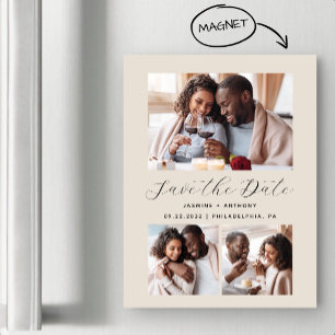 Invitation Magnétique Beige minimaliste 3 photos