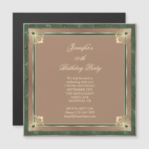 Invitation Magnétique Belle marron et vert, torsade dorée anniversaire