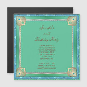 Invitation Magnétique Belle Twist dorée bleue et verte anniversaire