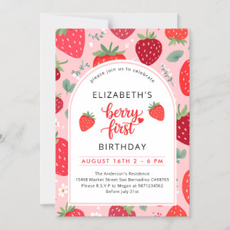 Invitation Magnétique Berry First Cute 1er Anniversaire Fille aux fraise